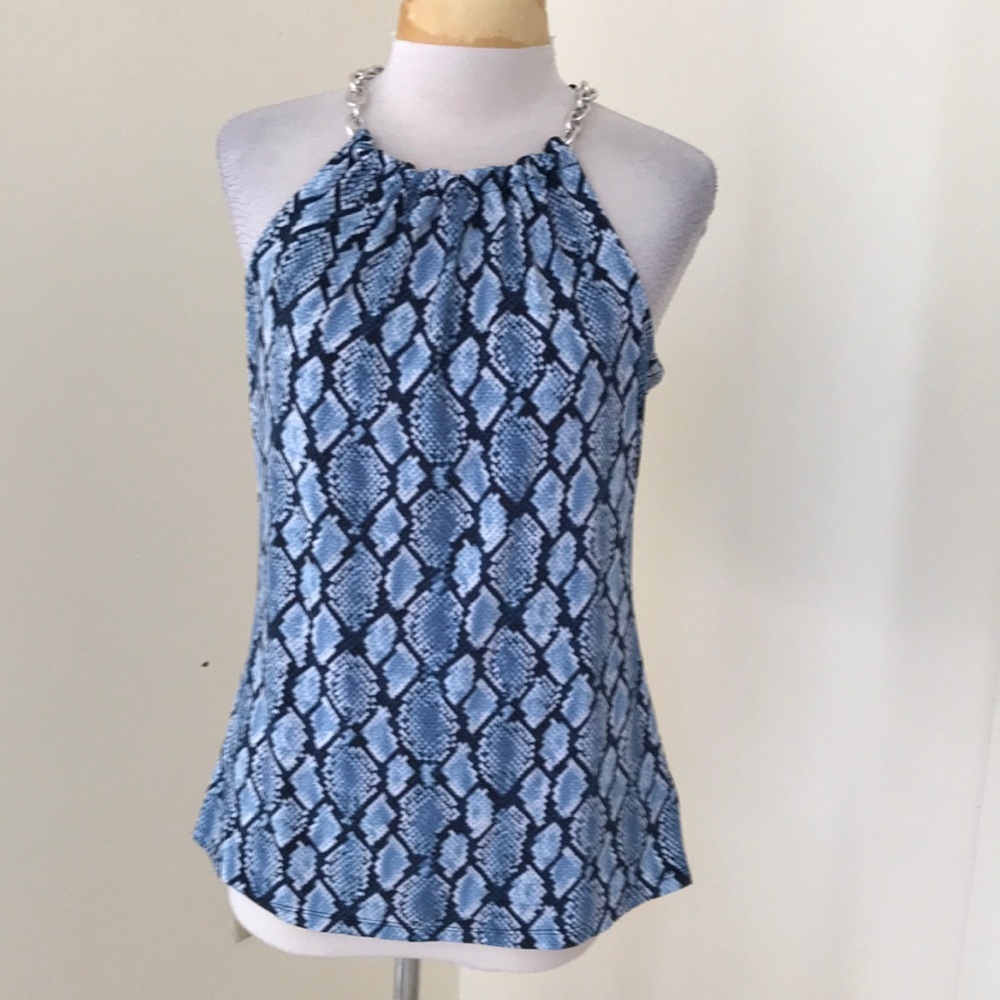 Michael Michael Kors small blue halter top with chain detail.